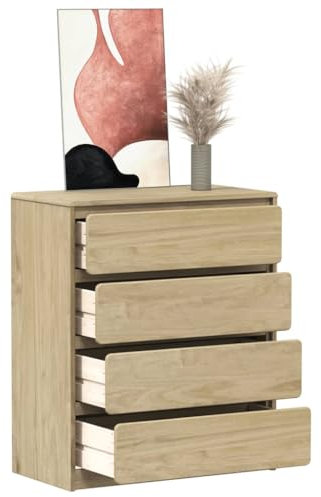 Homgoday Schubladenschrank Aufbewahrungsschrank mit 4 Schubladen Kommode Schubladenkommode Modern für Wohnzimmer, Schlafzimmer, Flur Eiche-Optik 76,5x39x91 cm Massivholz