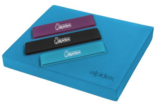 ALPIDEX Balance Pad 40x34x5 cm Balancekissen Blau inkl. 3 Fitnessbänder Stabilität Koordination Verbessertes Gleichgewicht Kissen Rutschfest Wackelkissen Balancegerät Gleichgewichtstrainer
