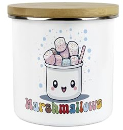 Purely Home Cartoon Marshmallow Storage Canister - Cute Doodles & Sprinkles Hot Drinks/Food Metal Enamel Medium Storage Container Gift
