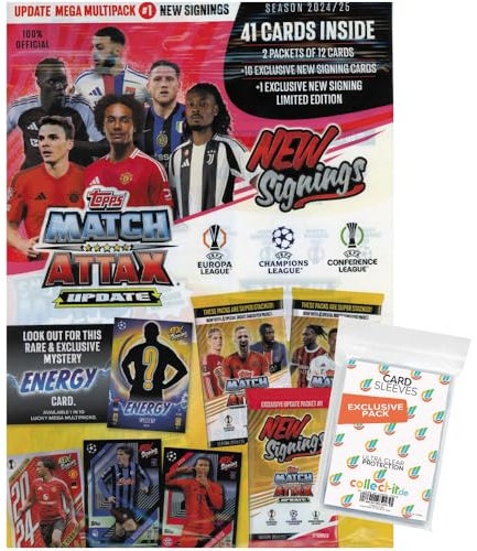 Bundle mit Match Attax Champions League 2024/25 - Trading Cards - 1 Update Multipack New Signings #1 + Exklusive Collect-it Hüllen