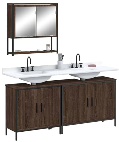 Lauuoeriau Furniture Item home 3-teiliges Badmöbel-Set Braun Eiche Holz-Möbel
