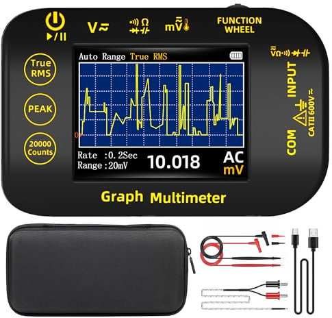 BSIDE Multimetro Digitale TRMS 20000 Conteggi con Modalità Registrazione, Multimetro Tascabile Ricaricabile 1000V con Display a Colori e Supporto, Misura Tensione Millivolt AC Picco Capacità Temp