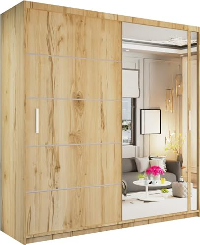 Armoire coulissante moderne avec porte miroir penderie étagères de rangement finition chêne 120 cm