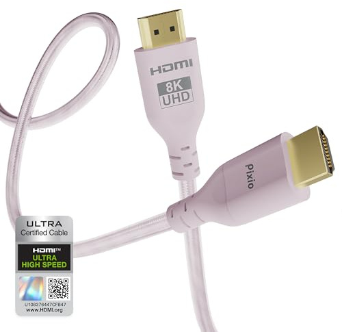 Pixio Câble HDMI 2.1 rose 8K ultra haute vitesse certifié ultra haute vitesse 3 m 8K 60 Hz 4K 120 Hz en nylon tressé, connecteur plaqué or, anti-casse, HDR10+, dtsx, eARC, HDCP, compatible Dolby
