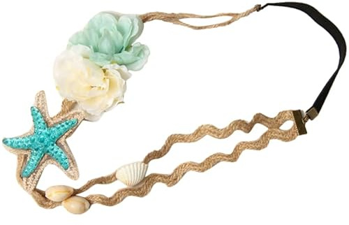 BELLIFFY Muschel Stirnband Damen Elastisch Mit Perlen Und Seestern | Elastisches Rückband, Verstellbar und bequem, 18 x 18 x 2 cm, Für Damen und Mädchen