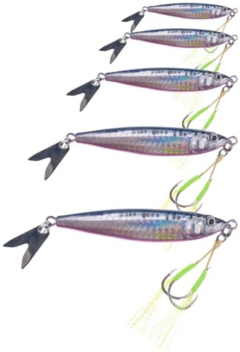 Fazvncv Set di 5 cucchiaini da pesca con gancio singolo, cucchiai di esche rotanti rigide in metallo, esche da pesca con paillettes, esche da pesca