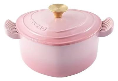 STHOYN Cocotte Fonte avec Couvercle, Cocotte en Fonte Induction en Fonte Émaillée Ustensiles De Cuisine pour Cocina(Pink)