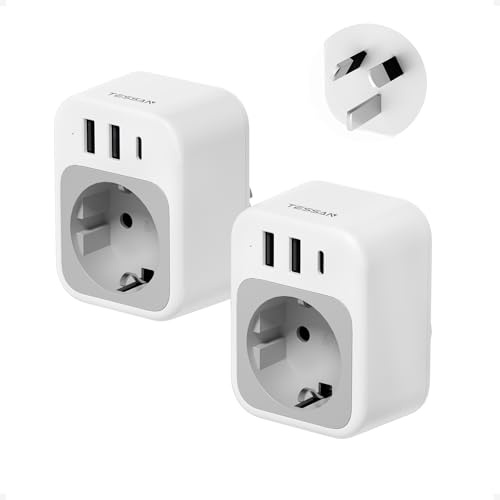 TESSAN 2er Pack Adapter Australien Deutschland mit 3 USB | Adapter China Deutschland Stecker mit USB C, Reisestecker Australien, Stromadapter für Neuseeland China Argentinien, Typ I