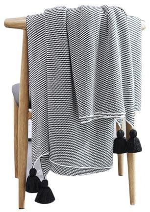 OCKULT Baumwoll-Überwurfdecke for Couch und Bett, weiche Strickdecke mit Quaste
