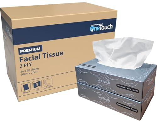 3-Ply Facial Tissues Soft & Absorbent Luxuriously Premium White Tissue Paper 80 Sheets per Box for Home Office Travel Hypoallergenic Tissue, Skin-Friendly Tissue Everyday Disposable Tissues (12)