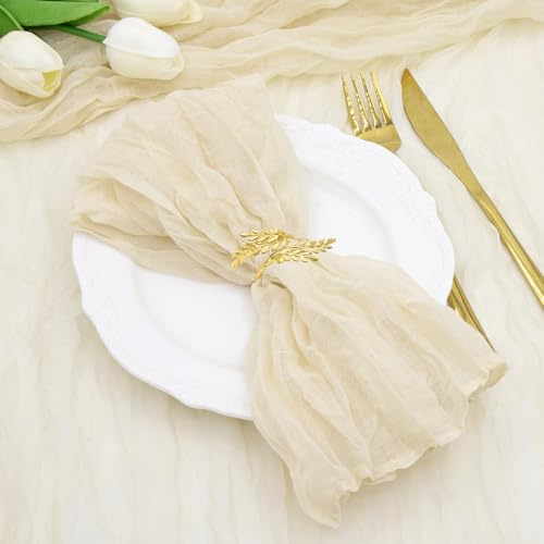 LUKDUNG 12 Stück Servietten, Boho Gaze Käsetuch Servietten 50 x 50 cm, Mullservietten für Party Hochzeiten Zuhause Brautpartys Tischdekorationen, Beige