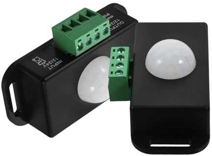 VILLCASE Rilevatore Di Movimento a Infrarossi 12v-24v Timer, Controller Luce a Rilevazione Di Movimento Per Illuminazione Armadi e Sicurezza, Set Da 2 Pezzi Nero