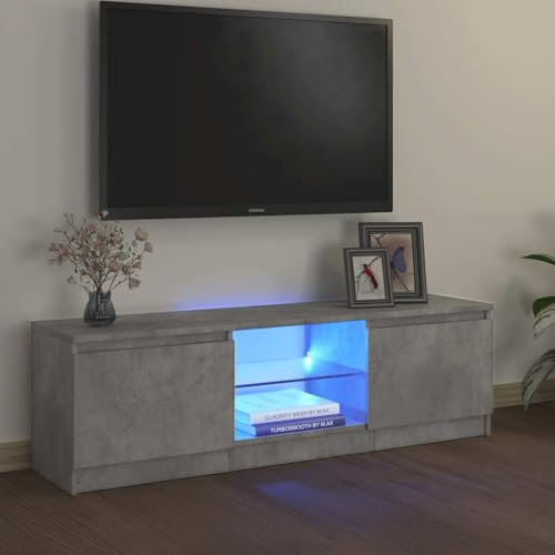 Tomostar Meuble TV avec LED, Banc TV Support Télé Armoire de Télévision avec lumières LED Gris béton 120x30x35,5 cm