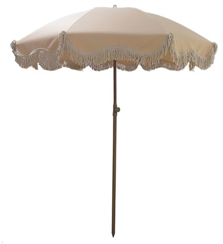 Générique 180cm Parasol de Plage Inclinable Portable, Parasol de Jardin avec Franges, Fer Parasol de Terrasse for Extérieur, Patio, Protection UV