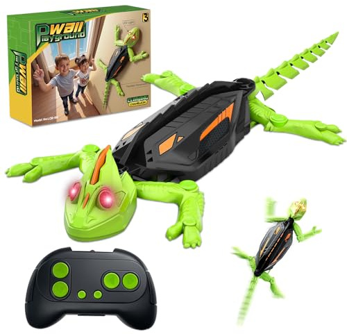 Afenau Gecko Radiocommandé, Rechargeable Lezard Télécommandé Qui Escalade Murs et Plafonds, Lezard Qui Grimpe Au Mur avec Yeux LED Lumineux, Gecko Télécommandé