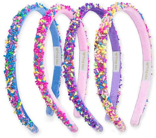 FROG SAC 4 Thin Headbands for Girls - Sequin Headband Set for Kids, Sprinkle Hair Bands for Children, Cute Sparkly Glitter Girl Non Slip Headband, Toddler Hair Accessories (Multicolor Sprinkles, Kids)