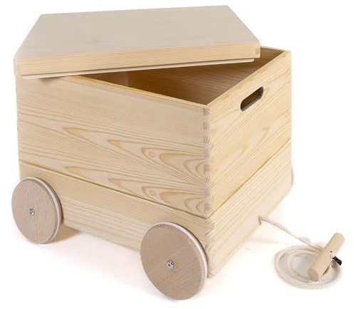 HolzFee Spielzeugkiste Holz mit Rollen Räder 40 x 30 x 38 cm Auswahl (Duo-Version)