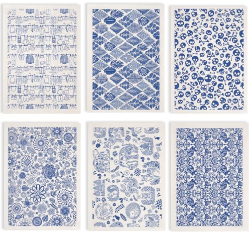 SUPERDANT 6 Stück Blumen Blätter Unterglasur Transferpapier Keramik Tiere Skelette Mixed Transferaufkleber Keramik Glasur Blaue Unterglasur Transferpapiere für Porzellan