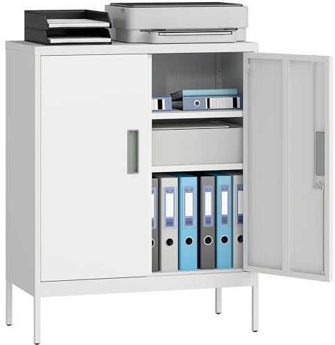 HOMCOM Aktenschrank Abschließbar Büroschrank 2 Türen 80x40x100 cm Weiß