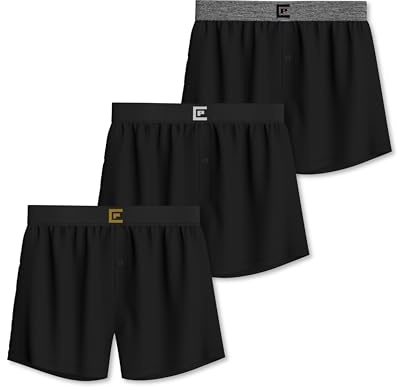 Pierre Calvini Mens Boxers Loose Fit - Soft Jersey Cotton Mens Underwear - Breathable, Lightweight & Tag-Free Men's Boxer Shorts with Stay-Put Waistband for All-Day Comfort - 3 Pk - Black - Large