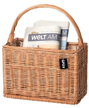 Zeitung Flaschenkorb rechteckig Weide gesotten geflochten Henkel 41x20cm