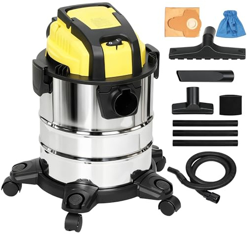 HOMCOM 3-in-1 Wet and Dry Vacuum Cleaner, 1200W Wet & Dry Vacuum Cleaner with Blowing Mode, 20L Stainless Steel Tank, Triple Filters, Crevice Nozzle for Workshop, Home, Carpet, Car Cleaning, Yellow