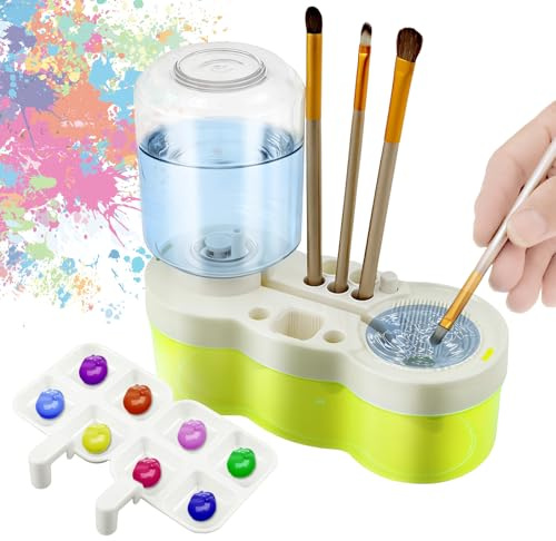Paint Brush Rinser, Paint Brush Cleaner Art Supplies Water Cycle Rinser Painting Cleaning Cleaner Tool with Drain and Holder Brushes Rinsers Tool for Acrylic Watercolor Makeup Brushes(Green)
