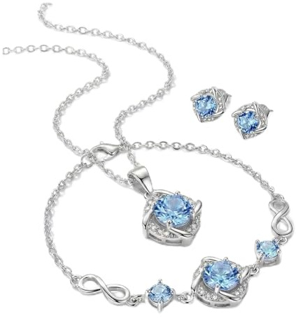 PANDA LUXURY JEWELLERY Schmuckset Damen 925 Silber mit Zirkonia, Infinity Unendlichkeit Halskette Armband und Ohrstecker Set, Kette mit Anhänger Schmuck Geschenke für Frauen