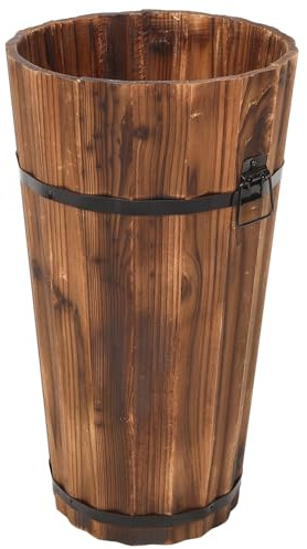KOCKSHION Wooden Umbrella Stand for Household and Classroom Use Farmhouse Style Carbonized Wood Umbrella Holder and Magazines for Entrance Or Hallway