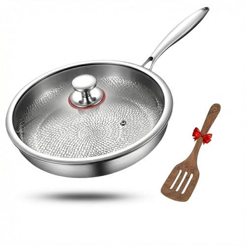 Yigowyigo Titan Bratpfanne 26 cm mit Deckel–Unbeschichtete Pfanne aus 99,7% reinem Titan & 316L Edelstahl, ohne PTFE/PFOA, ofenfest bis 260°C, für alle Herdarten inkl. Induktion, mit Holzspatel