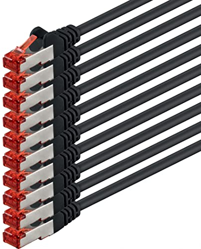 1aTTack.de - 10x 2m CAT6 patch cable S/FTP PIMF shielding CAT.6 RJ45 network cable Ethernet cable DSL LAN router switch modem patch panel - black - 10 pieces