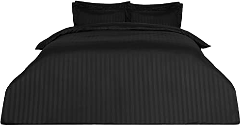 Dreamscene Beautiful Satin Stripe Quilt Duvet Cover with Pillow Case Bedding Set, Black, Double