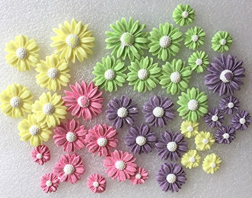 30 Beautiful Edible Sugar Fondant Daisy Flowers Pastel Colours or Choose Colour; Mixed Sizes Handmade Birthday Wedding Etc Cake/Cupcake Toppers/Decorations