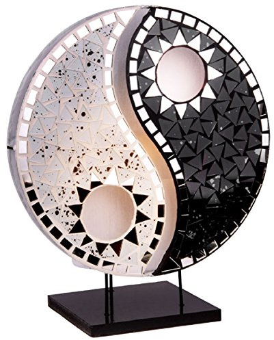 Woru Deko-Leuchte YING YANG rot oder schwarz, rund, Natur-Material, 30 cm Durchmesser, Stimmungsleuchte (Schwarz)