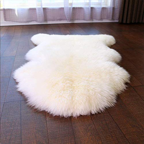 HLZDH faux fur soft fluffy single sheepskin stule Style Rug, 75 X 120 CM Faux Fleece Chair Cover Seat Pad Soft Fluffy Shaggy Area Rugs For Bedroom Sofa Floor white