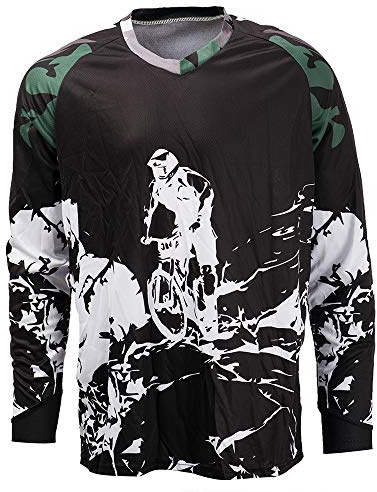 Cycling Jersey Men Long Sleeve MTB T Shirt Mountain Bike Motorcycle Bicycle Clothes Black White Size L