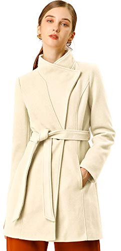Allegra K Women's Winter Elegant Stand Collar Overcoat Long Belted Pea Coat | Long Sleeve, Classic, Mid-thigh Trench Coats, Outwear With Pockets
