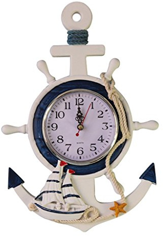 Inzopo Horloge Murale Gouvernail Navire de Mer Suspension Décoration Nautique Blanc