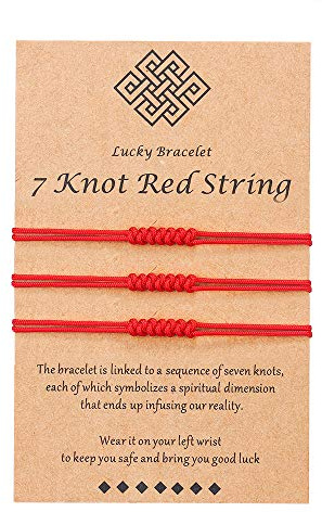 Shonyin Lucky Red String Bracelets Family 7 knots Kabbalah Protection Thread Handmade String Bracelets for Women Men Friends 3 PCS
