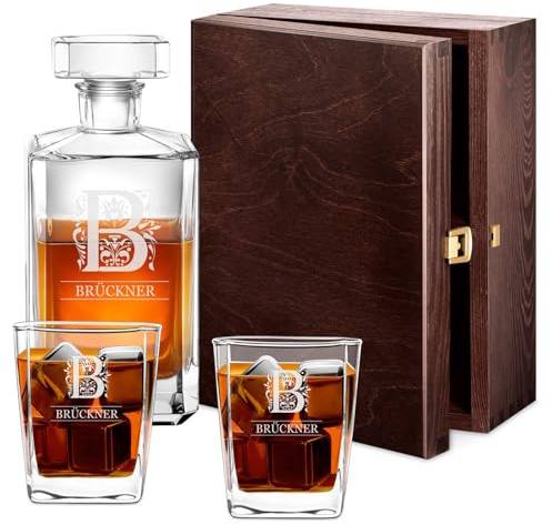 Maverton Whiskey Karaffe + 2/4 / 6er Whiskygläser Set mit Gravur - 700ml Whisky Dekanter - Geschenk zum Geburtstag für Damen - Weihnachtsgeschenke - Buchstabe