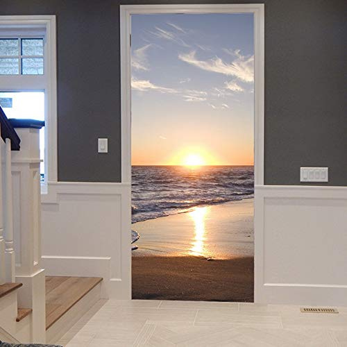 A.Monamour Türtapete Selbstklebend Türfolie Türposter 3D Malibu Sonnenuntergang Sandstrand Ozean Küste Naturlandschaft Vinyl Folie Türdeko Tapete Wandbild Türaufkleber Türtattoo 90 x 200 cm