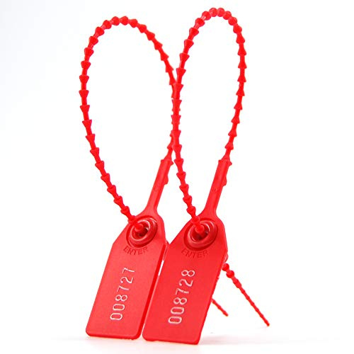 100 Plastic Tamper Seals, Zip Ties for Fire Extinguishers Pull Tite Security Tags Numbered Disposable Self-Locking Tab (Red)