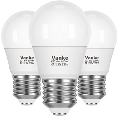Vanke E27 Screw LED Bulb, Cool White 6000K, 6W(40W Equilavent), 3-Pack | Edison Screw Bulb, ES G45 Golf Ball Light Bulbs, 470 Lumen, Non-Dimmable, No Flicker