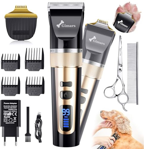 Gimars 4-in-1 Hundeschermaschine mit Hunde Trimmer, 7000 U/min Leise Hunde Schermaschinen Set, USB Aufladbare kabellose Tierhaarschneidemaschine, Schermaschine Katze Hunderasierer für dichtes Fell