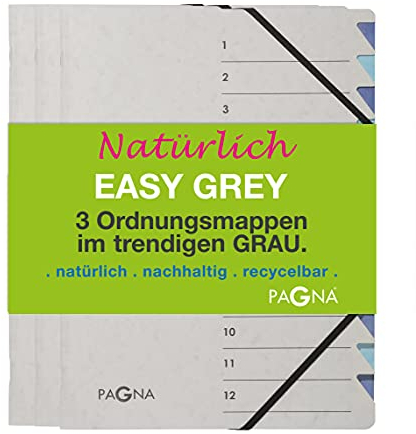 Pagna 44008-00 Ordnungsmappenset 12 Fächer Easy Grey sortiert 3 Stück