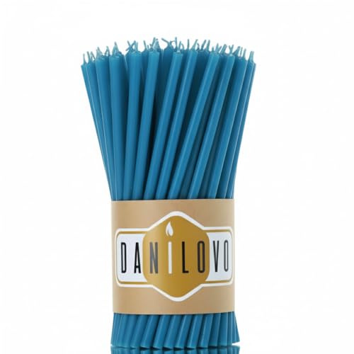 Danilovo Velas de cera de abeja pura, sin goteo, sin humo, altas y delgadas, velas decorativas para oración de la iglesia, decoración o cumpleaños velas - Velas perfumadas de miel (turquesa)