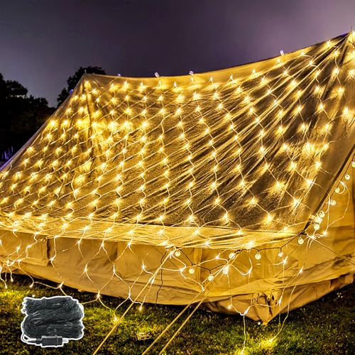 NAIZY 3 x 2 m LED Lichternetz, Lichterkette Lichtervorhang Deko Leuchte für Innen und Außen Party Weihnachten Hochzeit - 250 LEDs Warmweiß