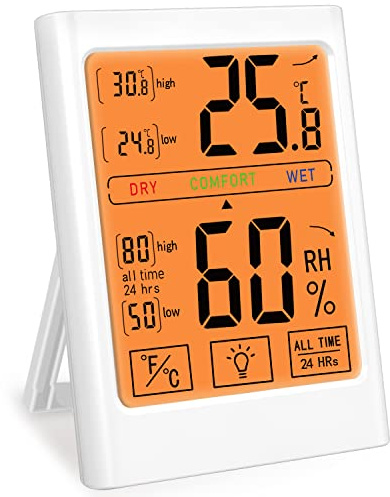 Thermo-hygromètre d'intérieur numérique, thermomètre d'ambiance, moniteur de température et hygromètre avec enregistrement et affichage du climat, grand écran LCD avec rétroéclairage