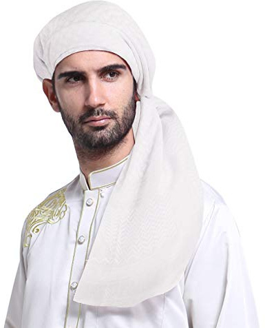 AfinderDE Herren Männer Jungen Muslim Schal Kopftuch Turban Bandana Atmungsaktives Weiches Muslimisches Hijab Stirnband Arabischer Kopfbedeckung (Weiß)