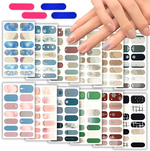 12 décalcomanies d'art d'ongle de motif de flocon de neige, autocollants de vernis à ongles auto-adhésifs avec lime à ongles
